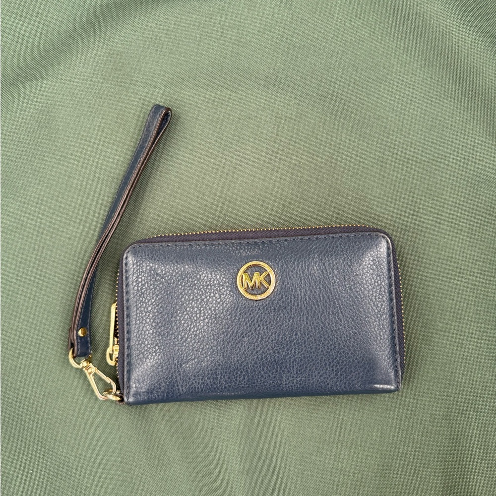 Michael Kors Dark Blue Wristlet with Gold Accents